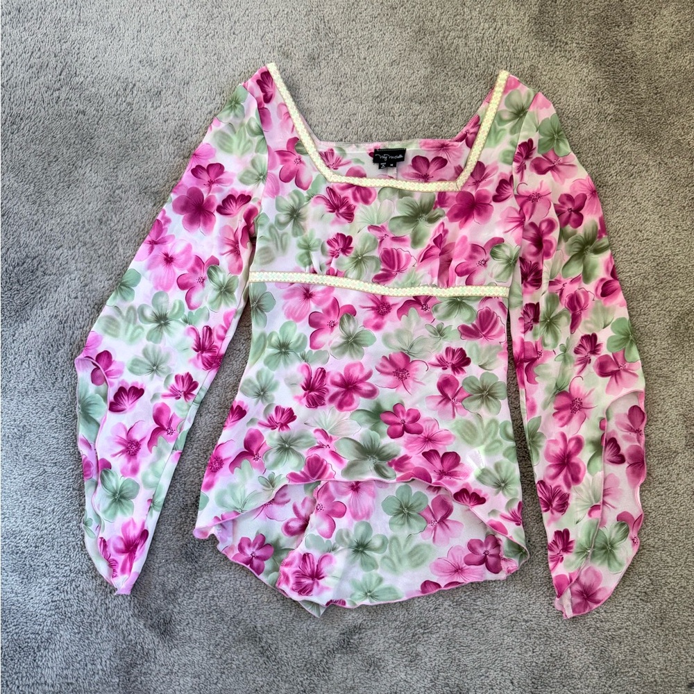 Vintage my Michelle Y2K 00s whimsical floral peasant top